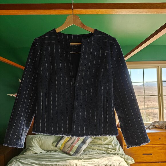 Banana Republic Navy Pinstripe Fringe-Edge Blazer – Size 4 - Picture 1 of 5